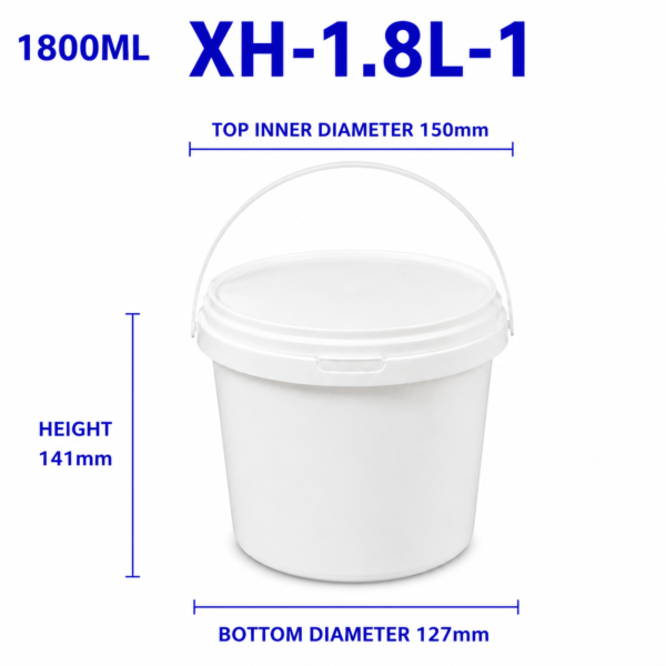 1.8L White Round PP Bucket