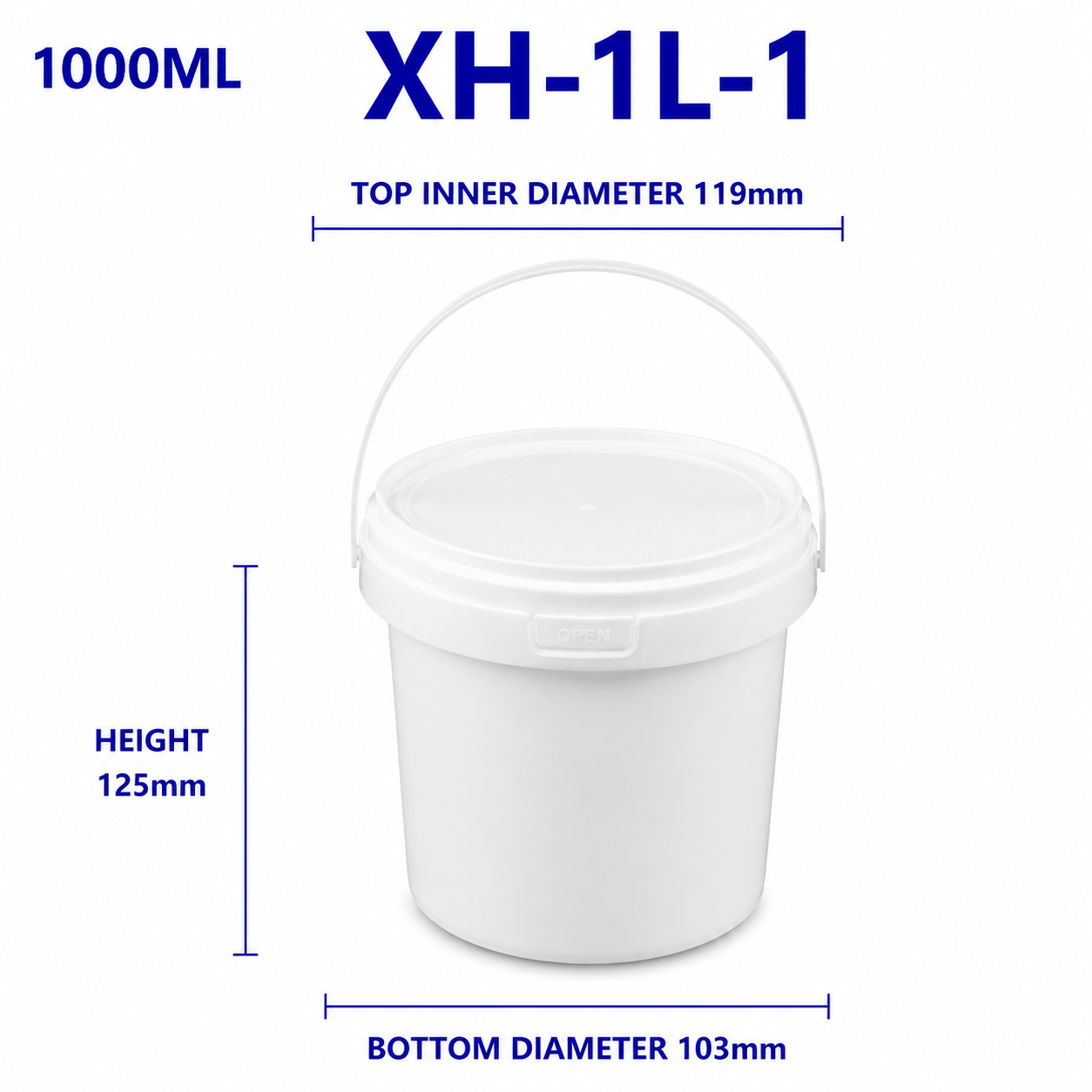 1L White Round PP Bucket