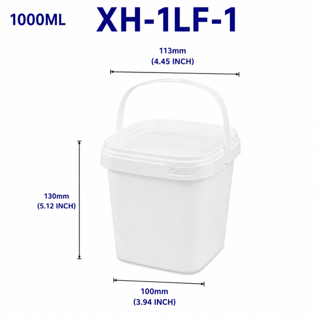 1L White Square PP Bucket