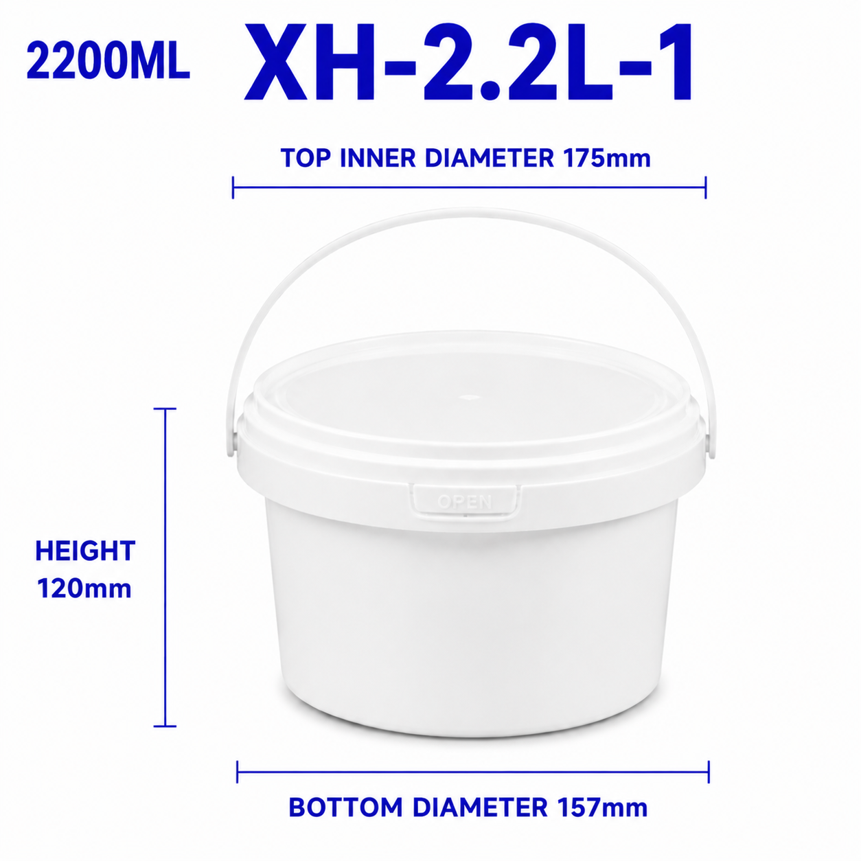 2.2L White Round PP Bucket