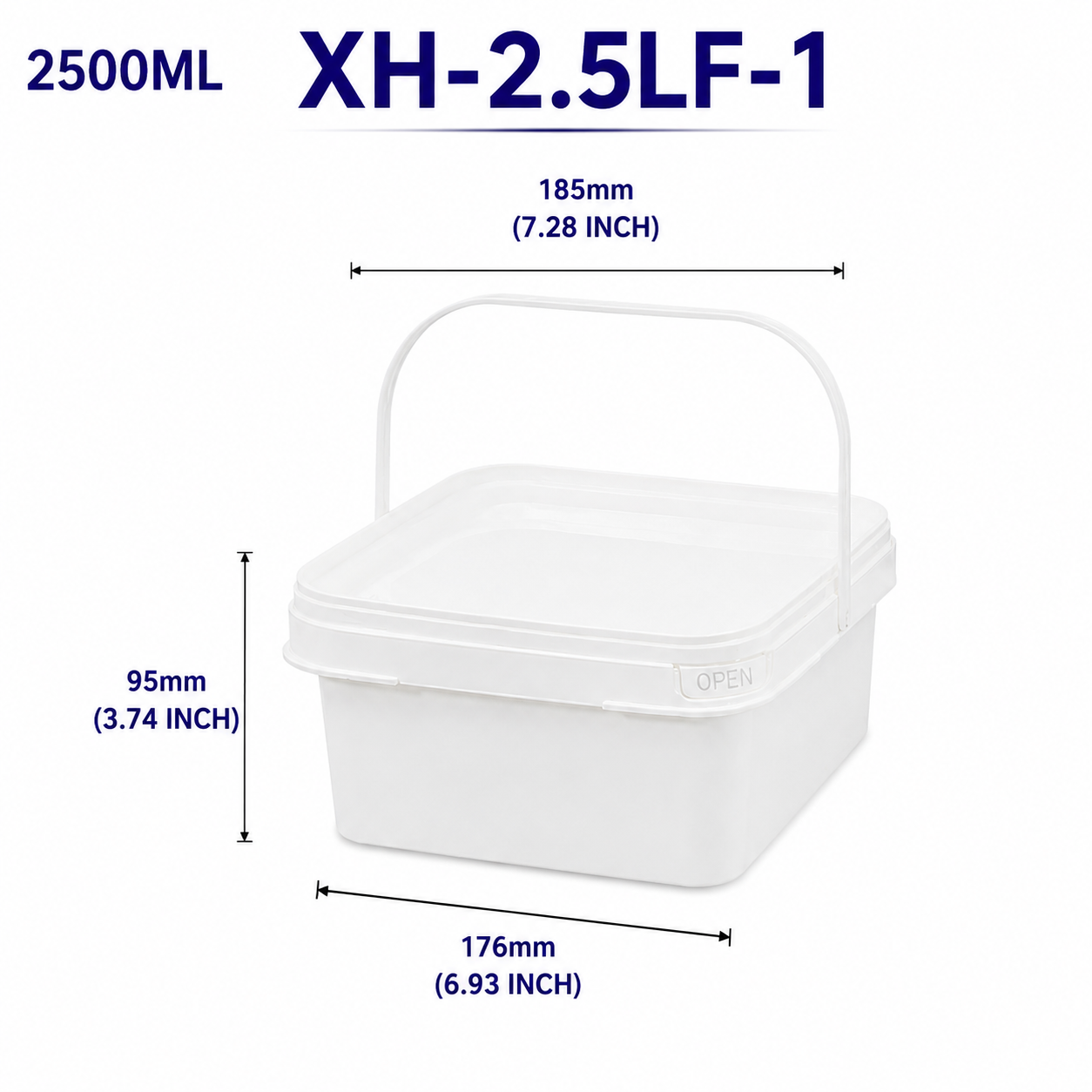 2.5L White Square PP Bucket