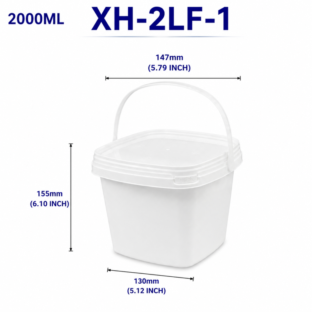 2L White Square PP Bucket