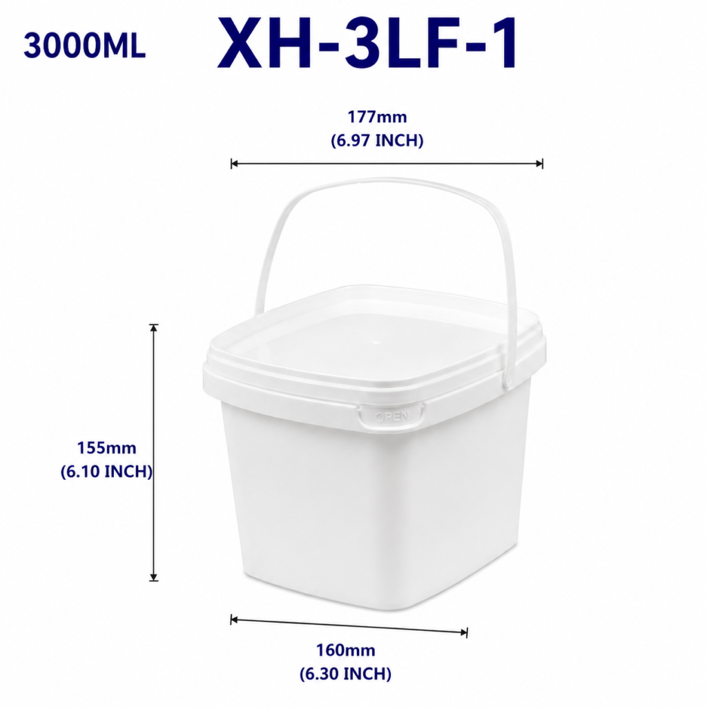 3L White Square PP Bucket