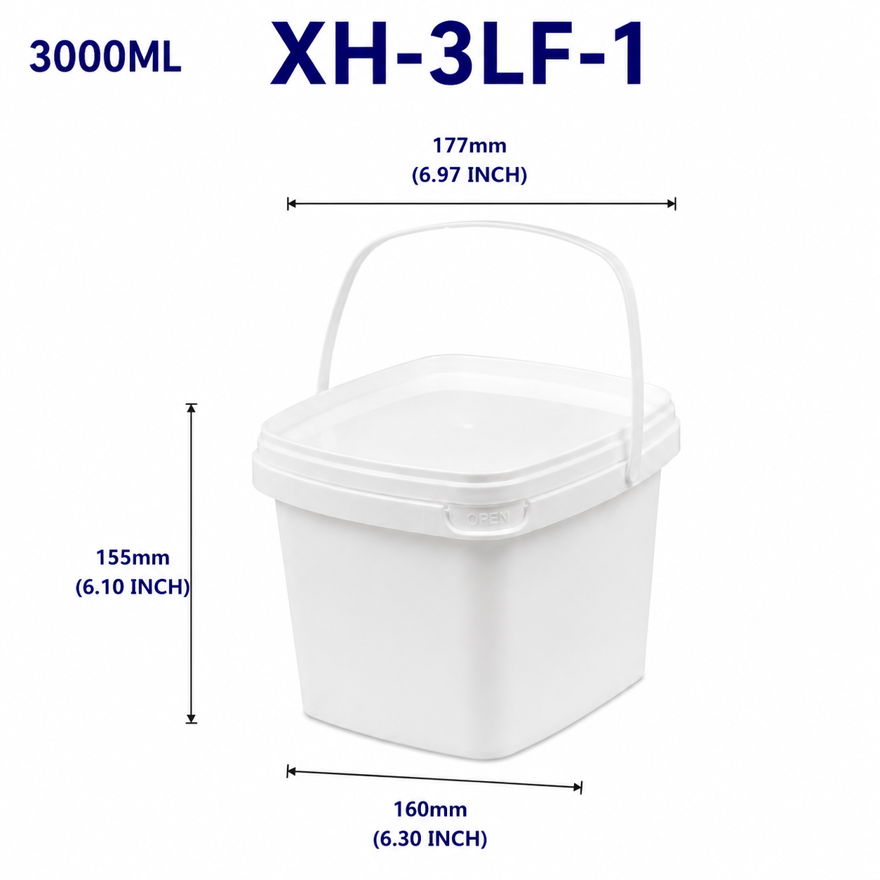 3L White Square PP Bucket
