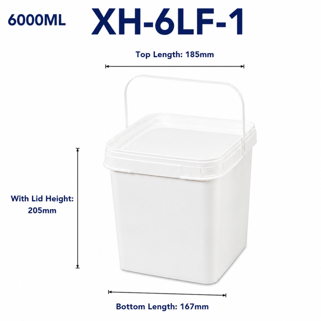 6L White Square PP Bucket